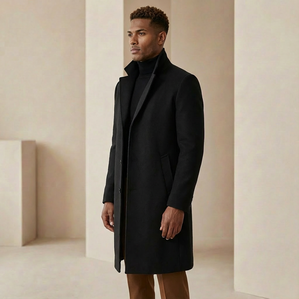 Men’s Slim-Fit Long Coat – Classic Formal Winter Style