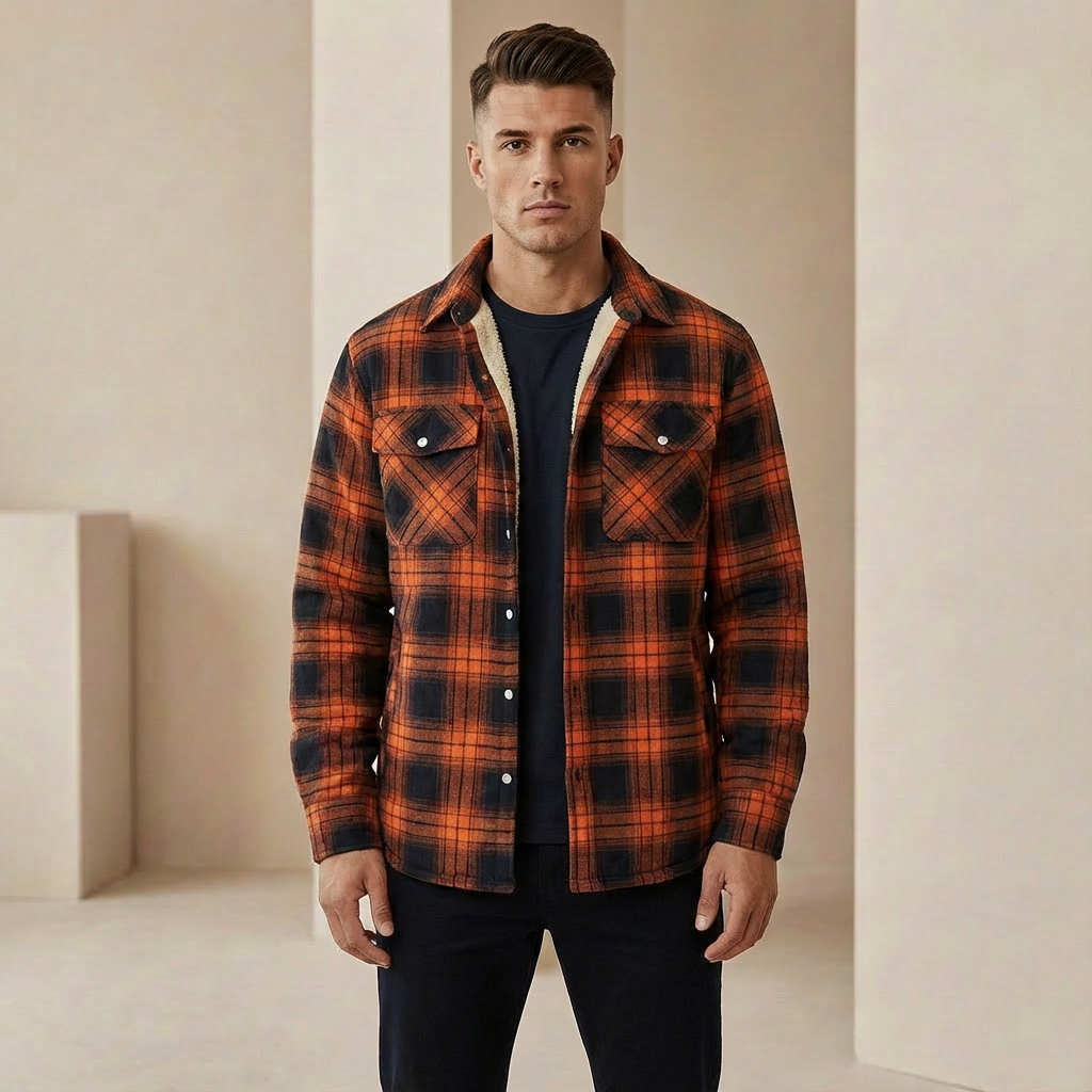 Men’s Sherpa Lined Plaid Shirt Jacket – Warm & Comfortable Layering Jacket
