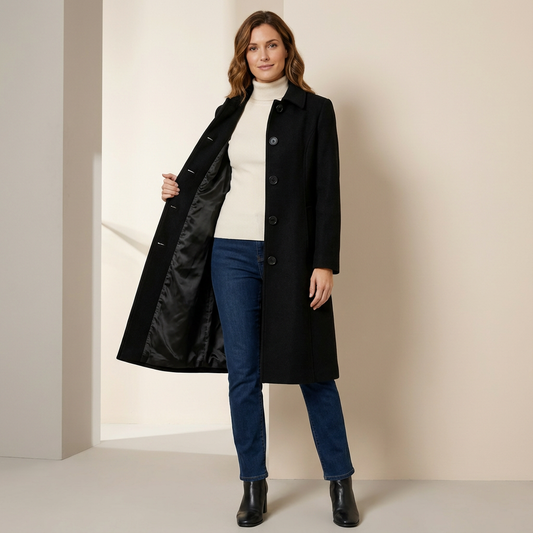 Women’s Winter Trench Coat – Single Breasted Long Coat with Elegant Fit