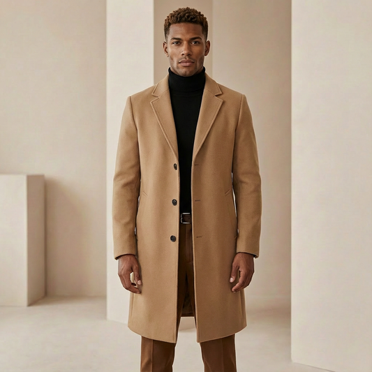 Men’s Slim-Fit Long Coat – Classic Formal Winter Style