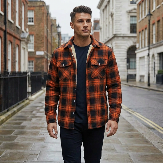 Men’s Sherpa Lined Plaid Shirt Jacket – Warm & Comfortable Layering Jacket
