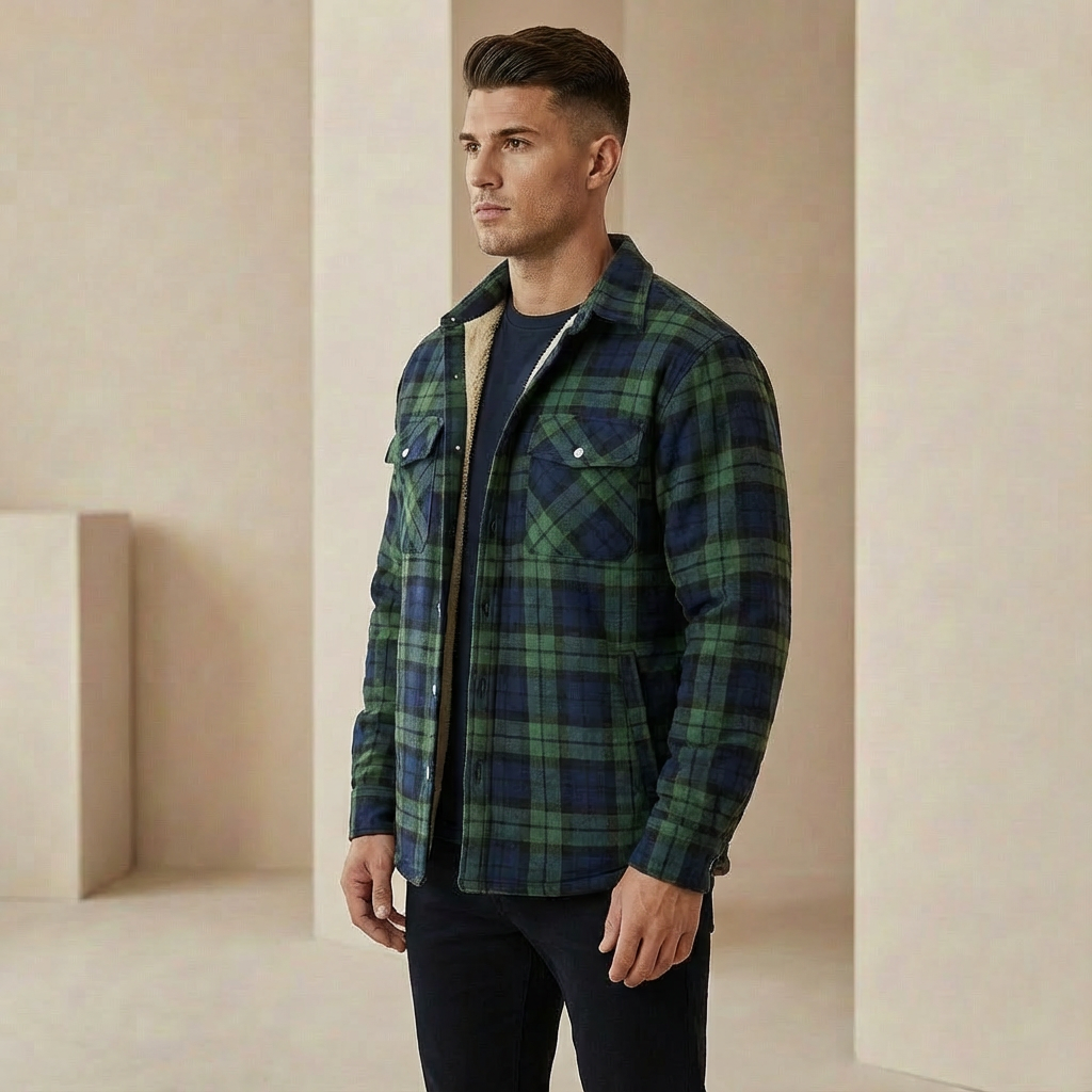 Men’s Sherpa Lined Plaid Shirt Jacket – Warm & Comfortable Layering Jacket